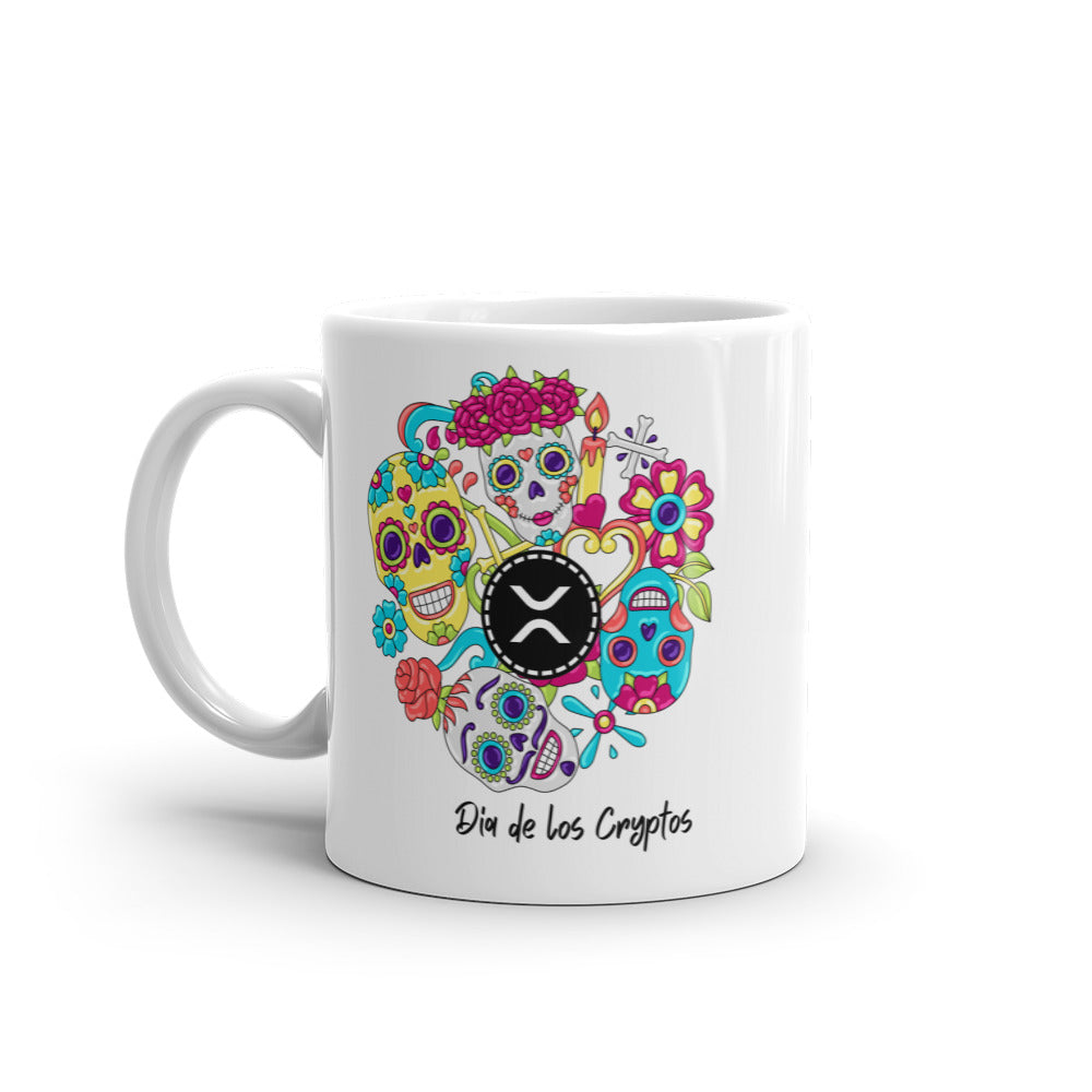 Dia De Los Cryptos (XRP) White glossy mug