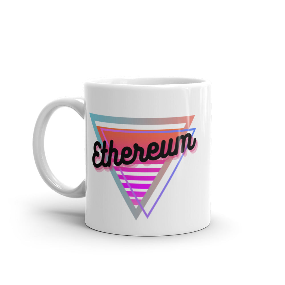 Ethereum Neon Triangle White glossy mug