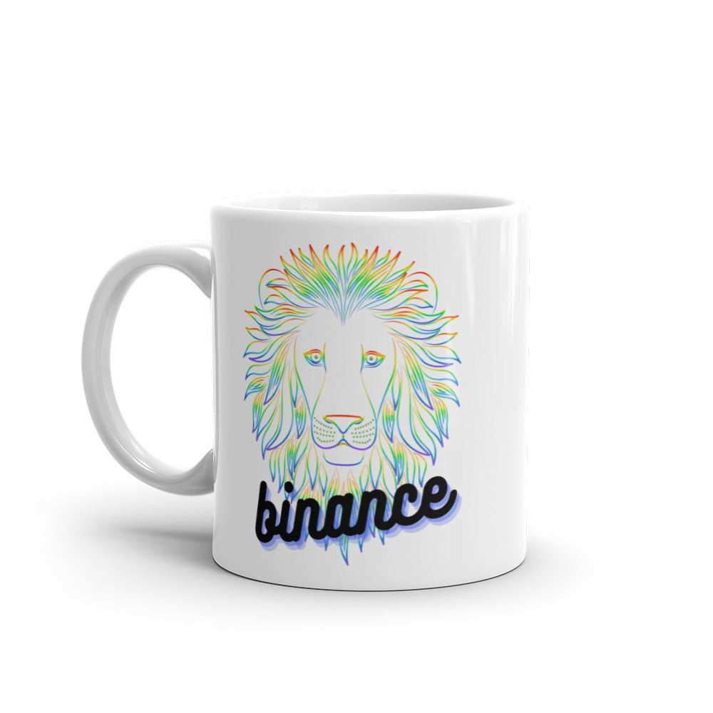 Binance Neon Lion White glossy mug