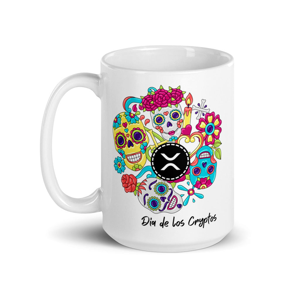 Dia De Los Cryptos (XRP) White glossy mug