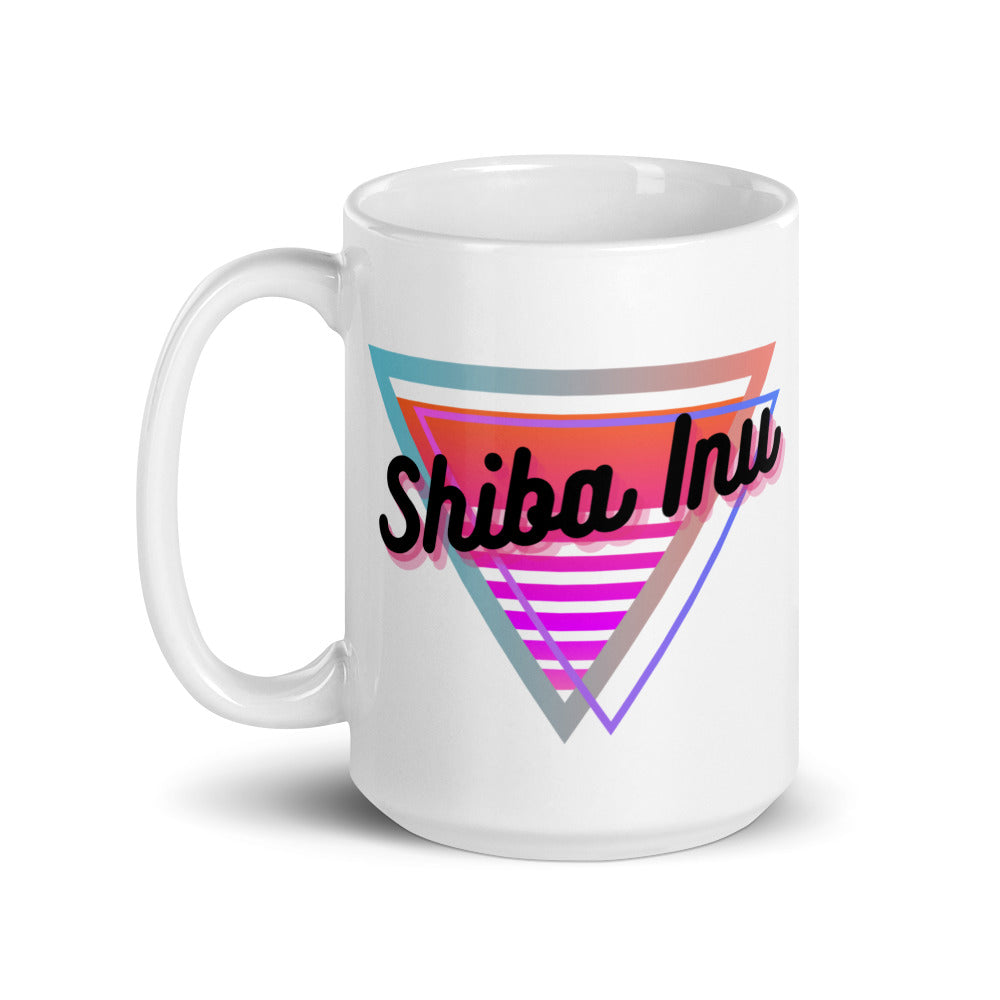 Shiba Inu Neon Triangle White glossy mug