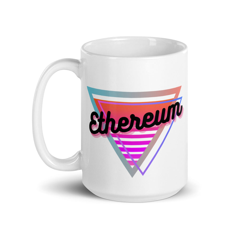Ethereum Neon Triangle White glossy mug