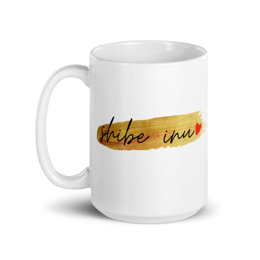 Shiba Inu Gold White glossy mug