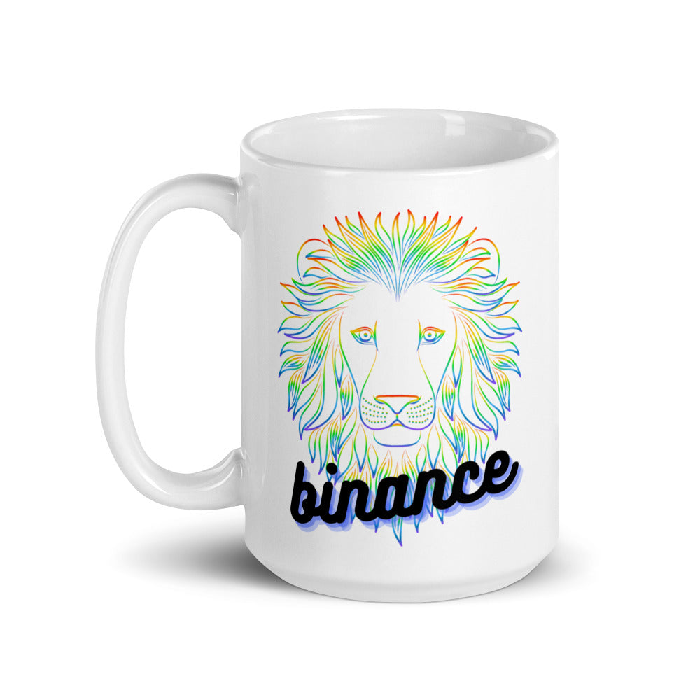 Binance Neon Lion White glossy mug