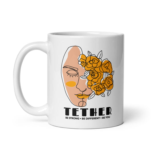 Tether We Are Beautiful White glossy mug