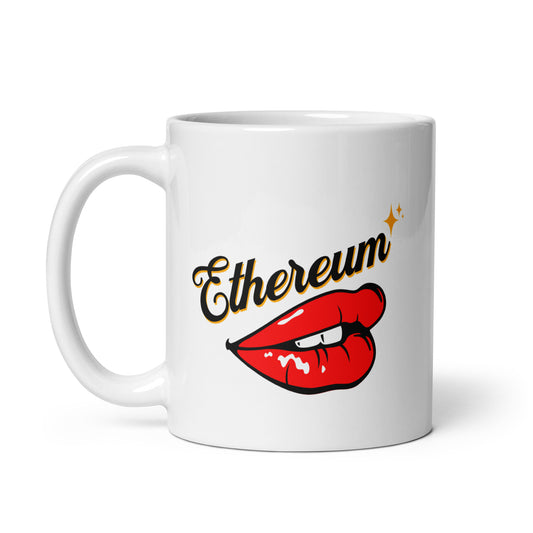 Ethereum Hot Lips White glossy mug