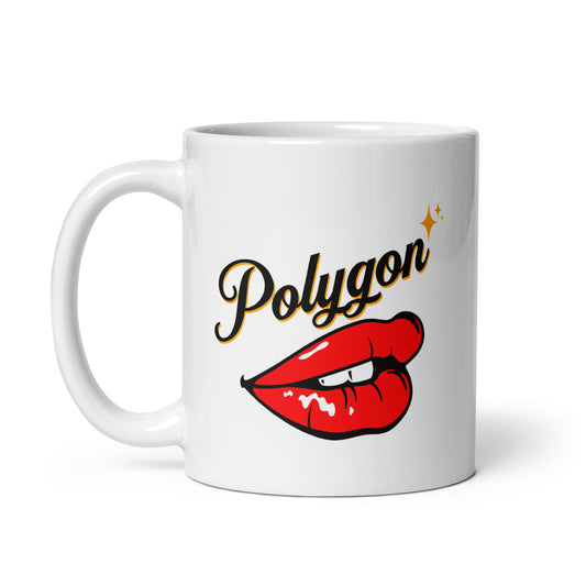 Polygon Hot Lips White glossy mug
