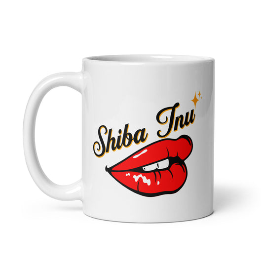 Shiba Inu Hot Lips White glossy mug