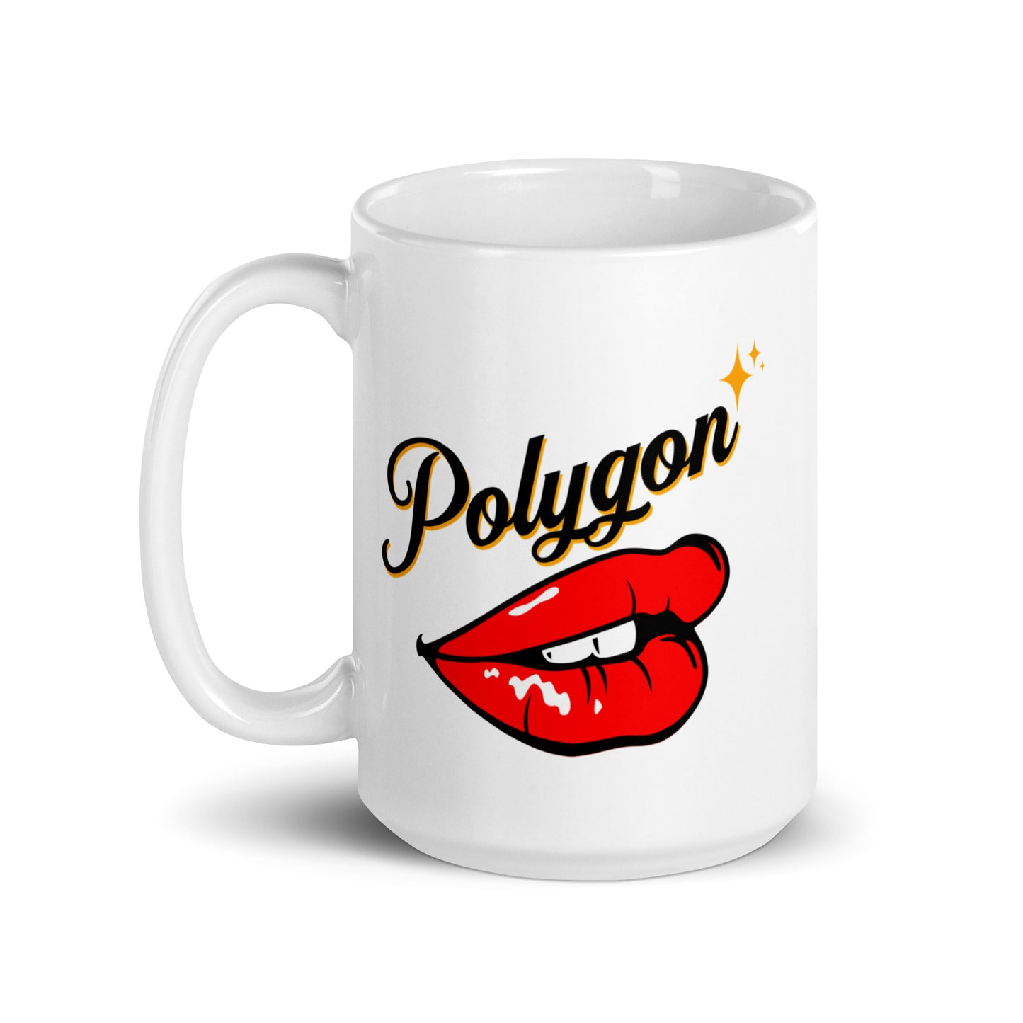 Polygon Hot Lips White glossy mug
