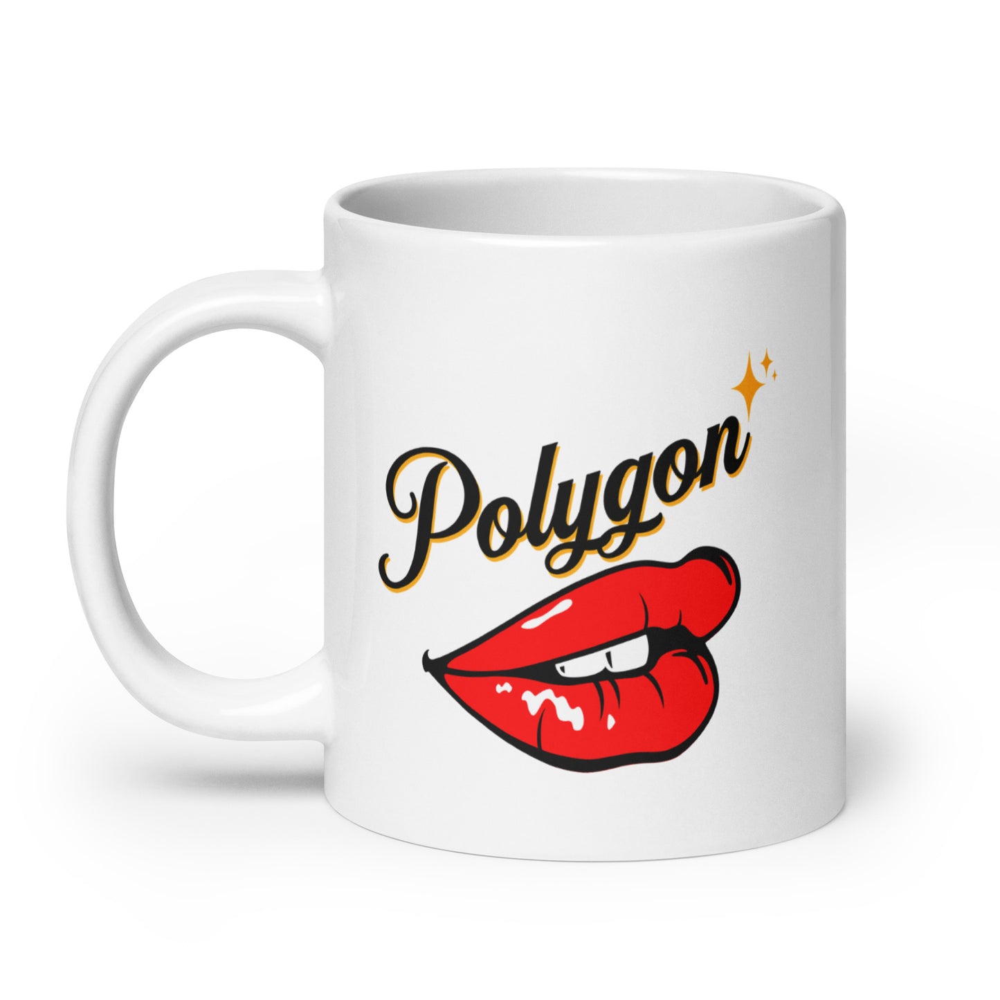 Polygon Hot Lips White glossy mug