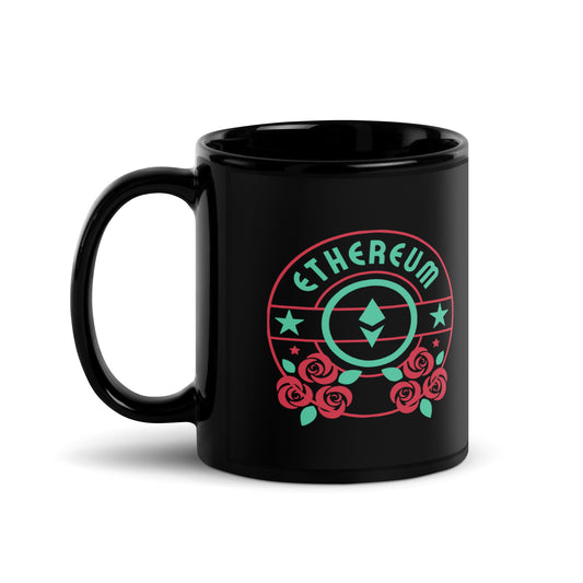 Rosy Ethereum Black Glossy Mug