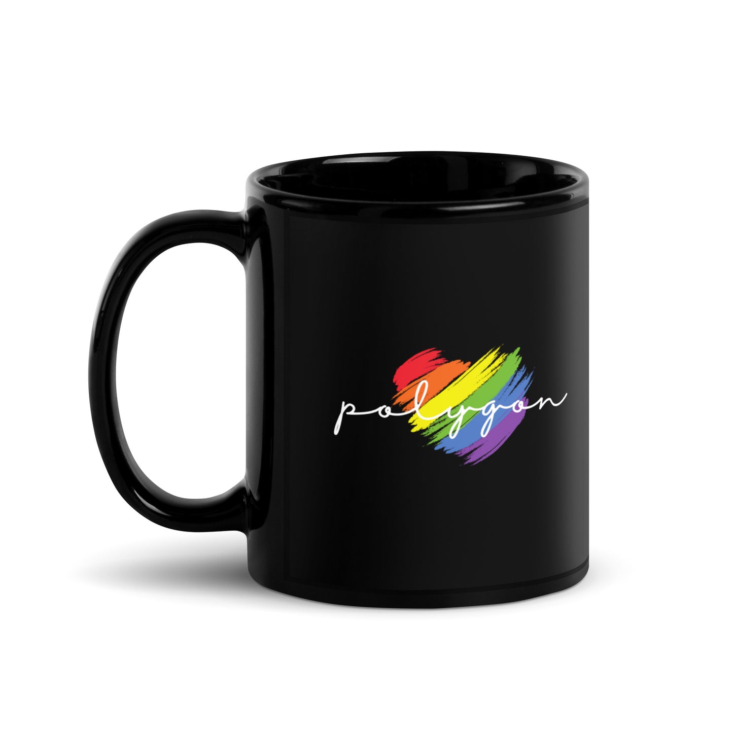 Polygon Heart Black Glossy Mug