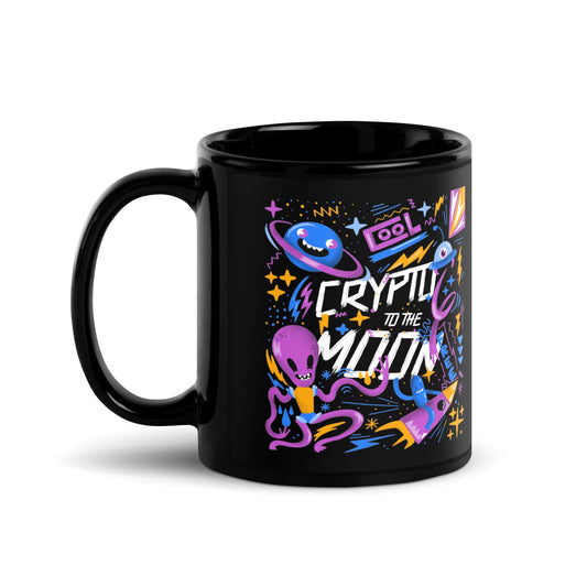 Crypto To The Moon Alien Black Glossy Mug