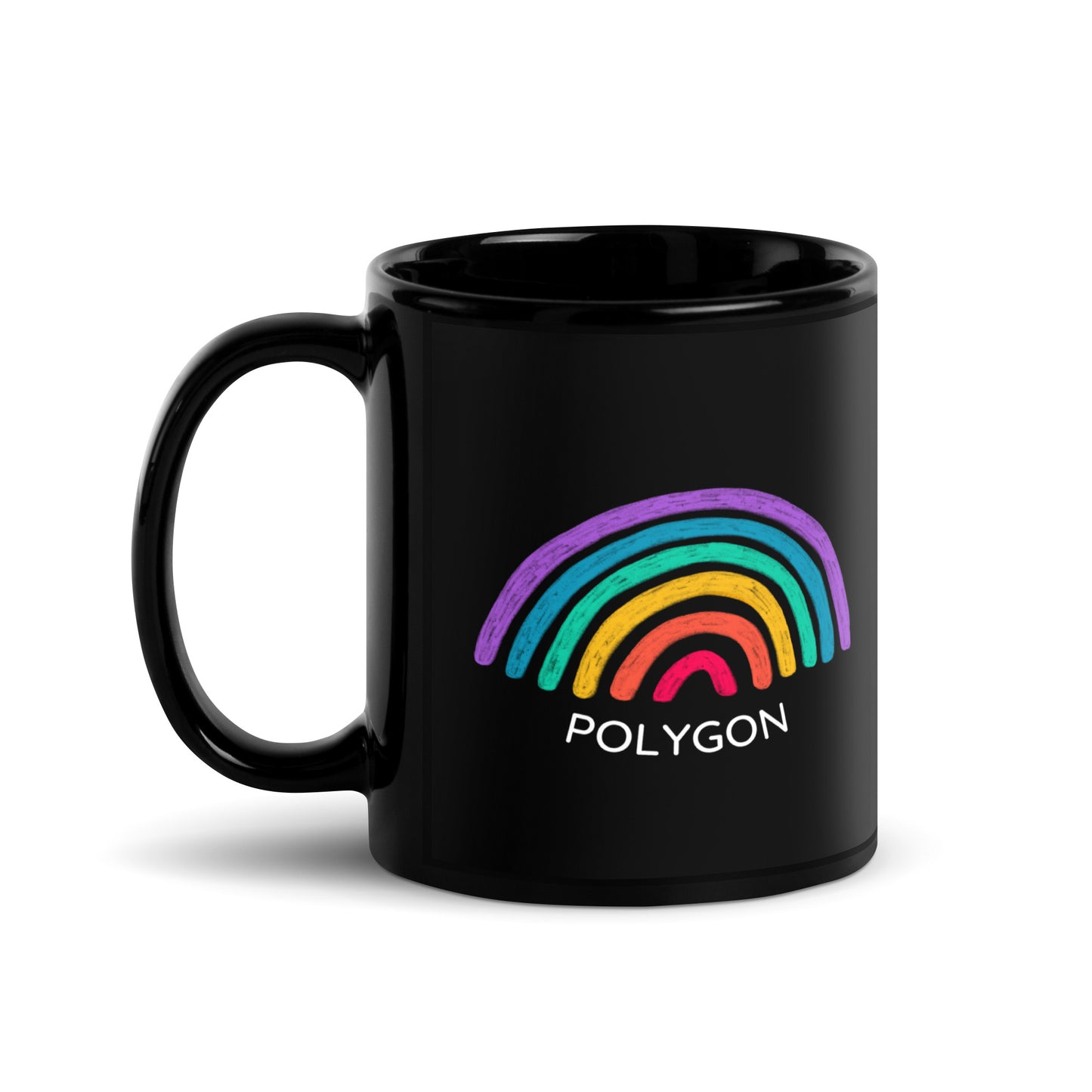 Polygon Rainbow Black Glossy Mug