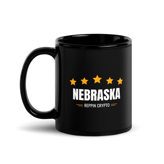 Nebraska Reppin Crypto Black Glossy Mug