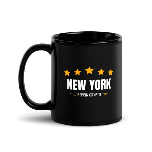 New York Reppin Crypto Black Glossy Mug