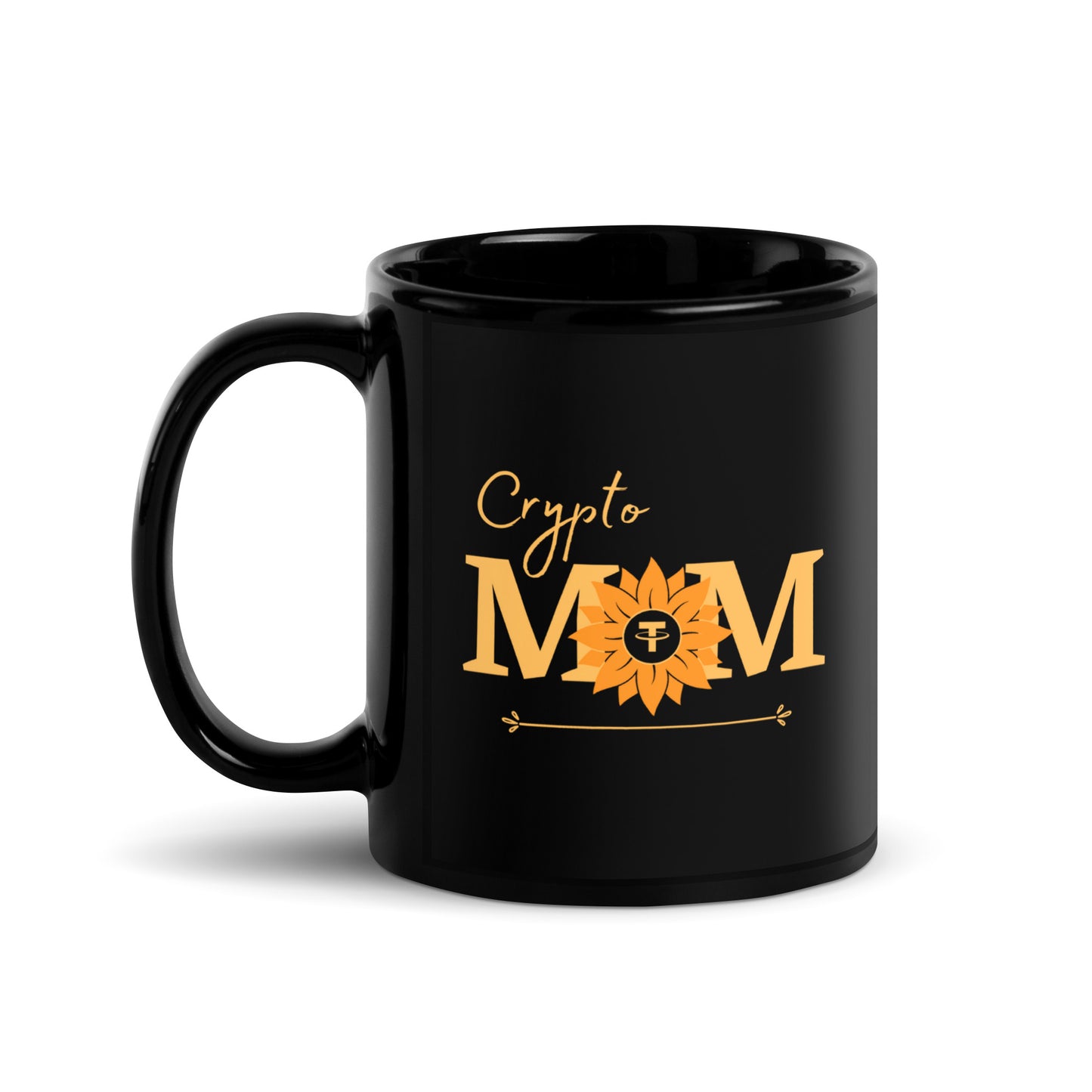 Tether Crypto Mom Black Glossy Mug