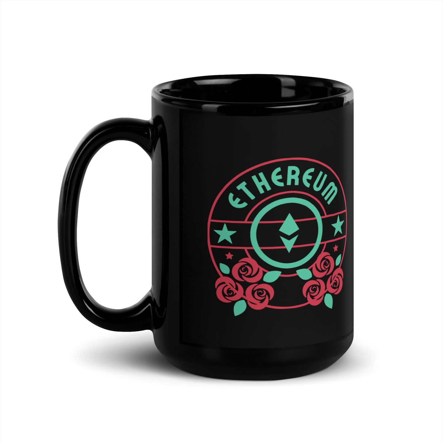 Rosy Ethereum Black Glossy Mug