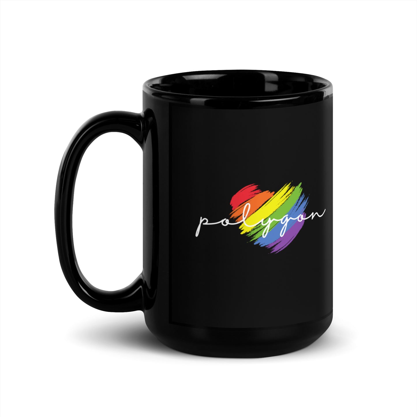 Polygon Heart Black Glossy Mug