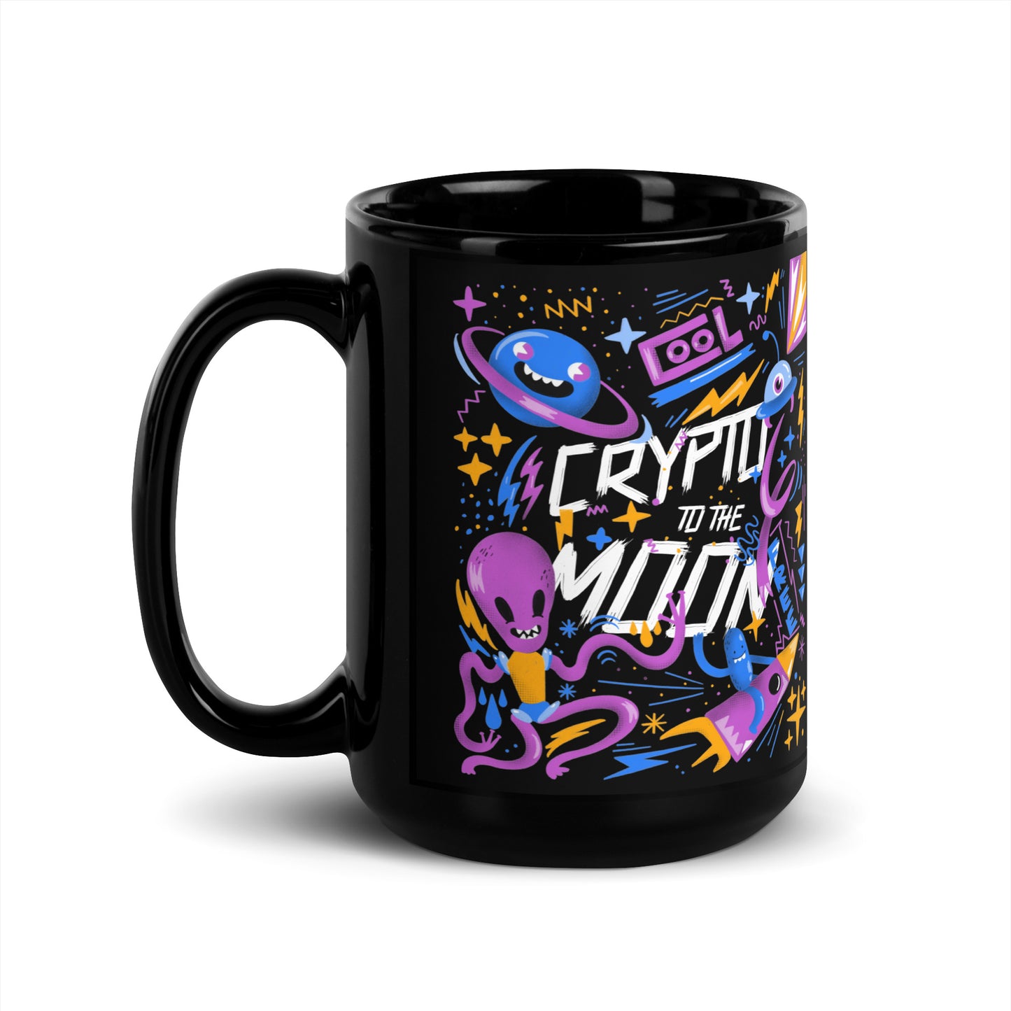 Crypto To The Moon Alien Black Glossy Mug