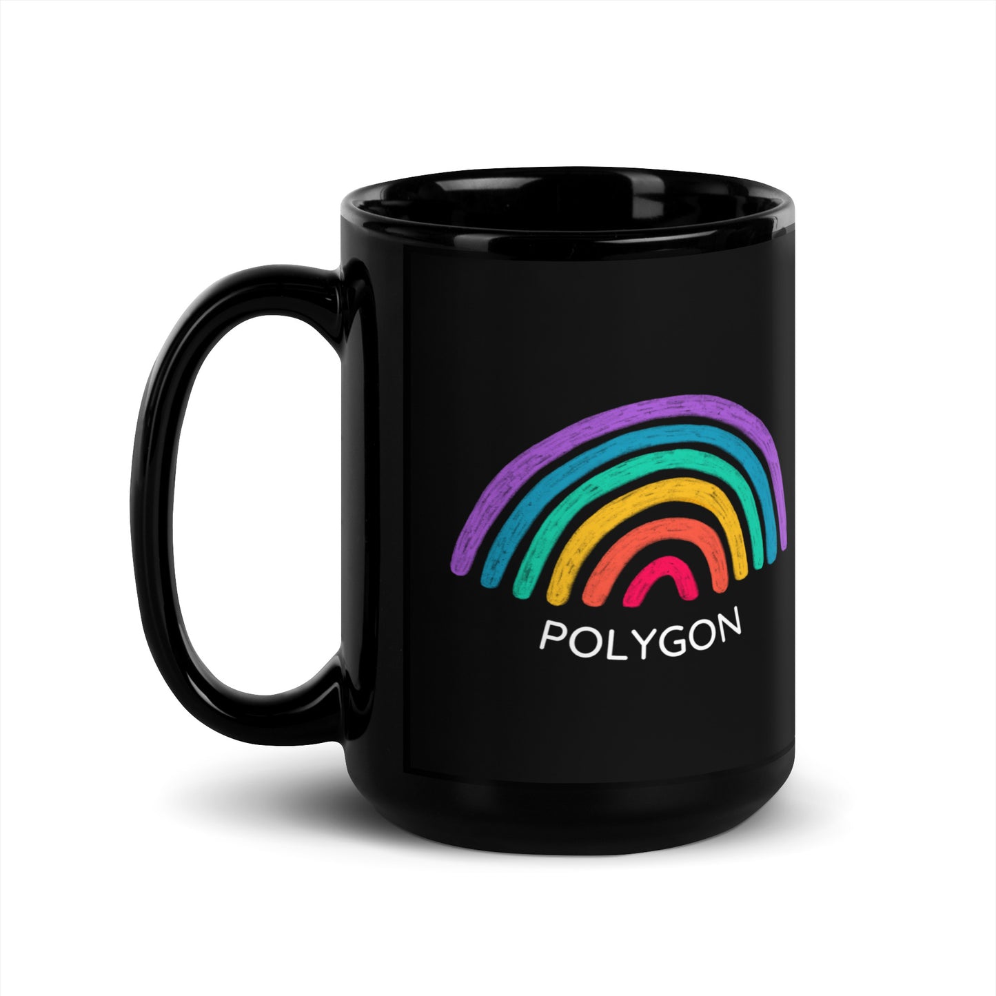 Polygon Rainbow Black Glossy Mug