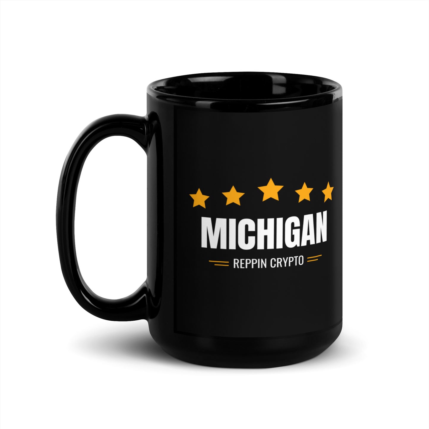 Michigan Reppin Crypto Black Glossy Mug