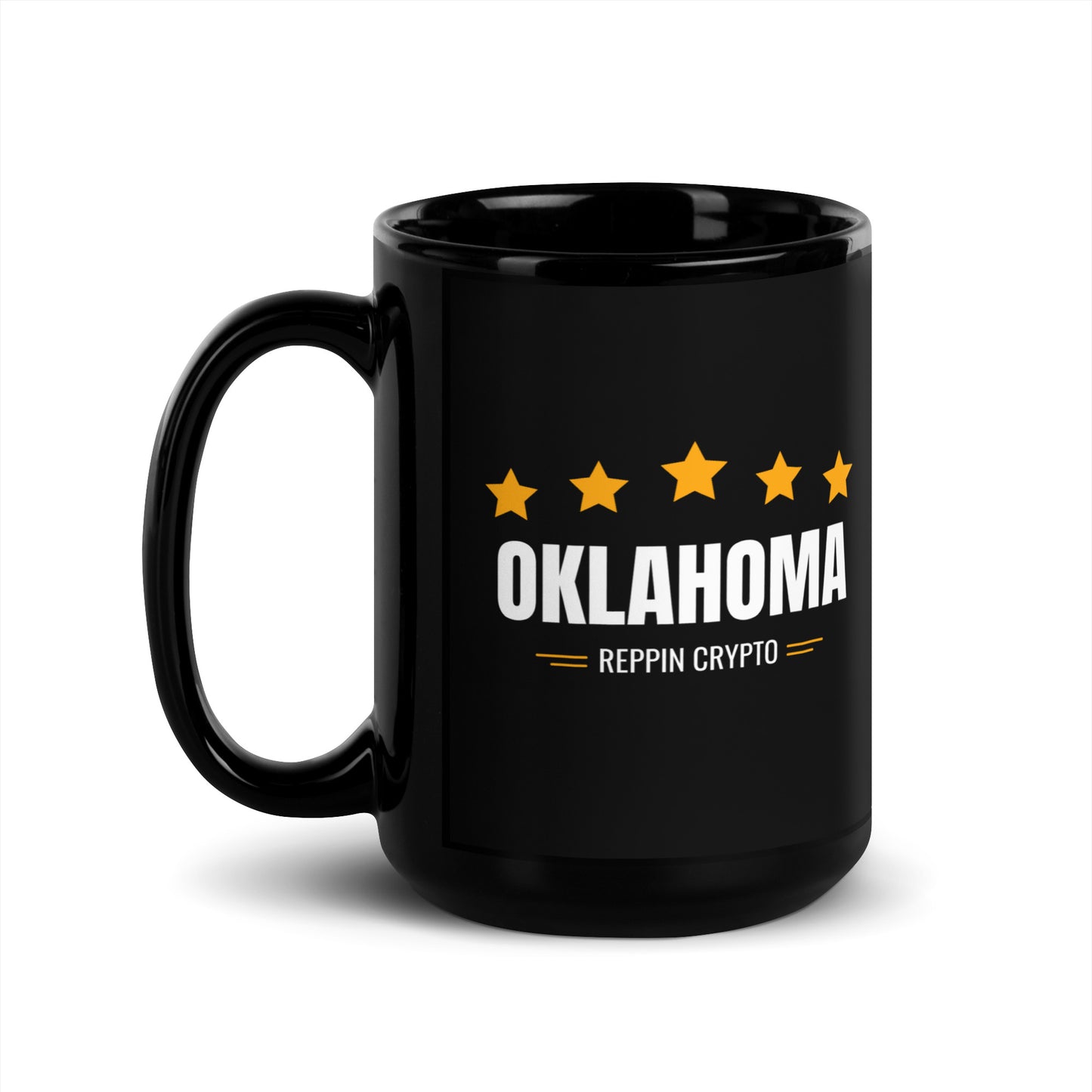 Oklahoma Reppin Crypto Black Glossy Mug