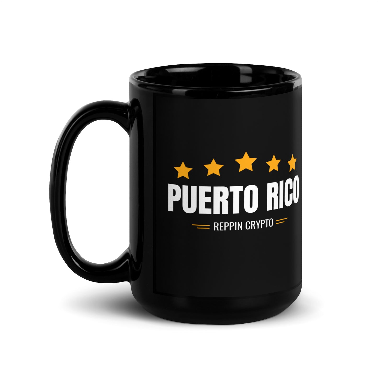Puerto Rico Reppin Crypto Black Glossy Mug