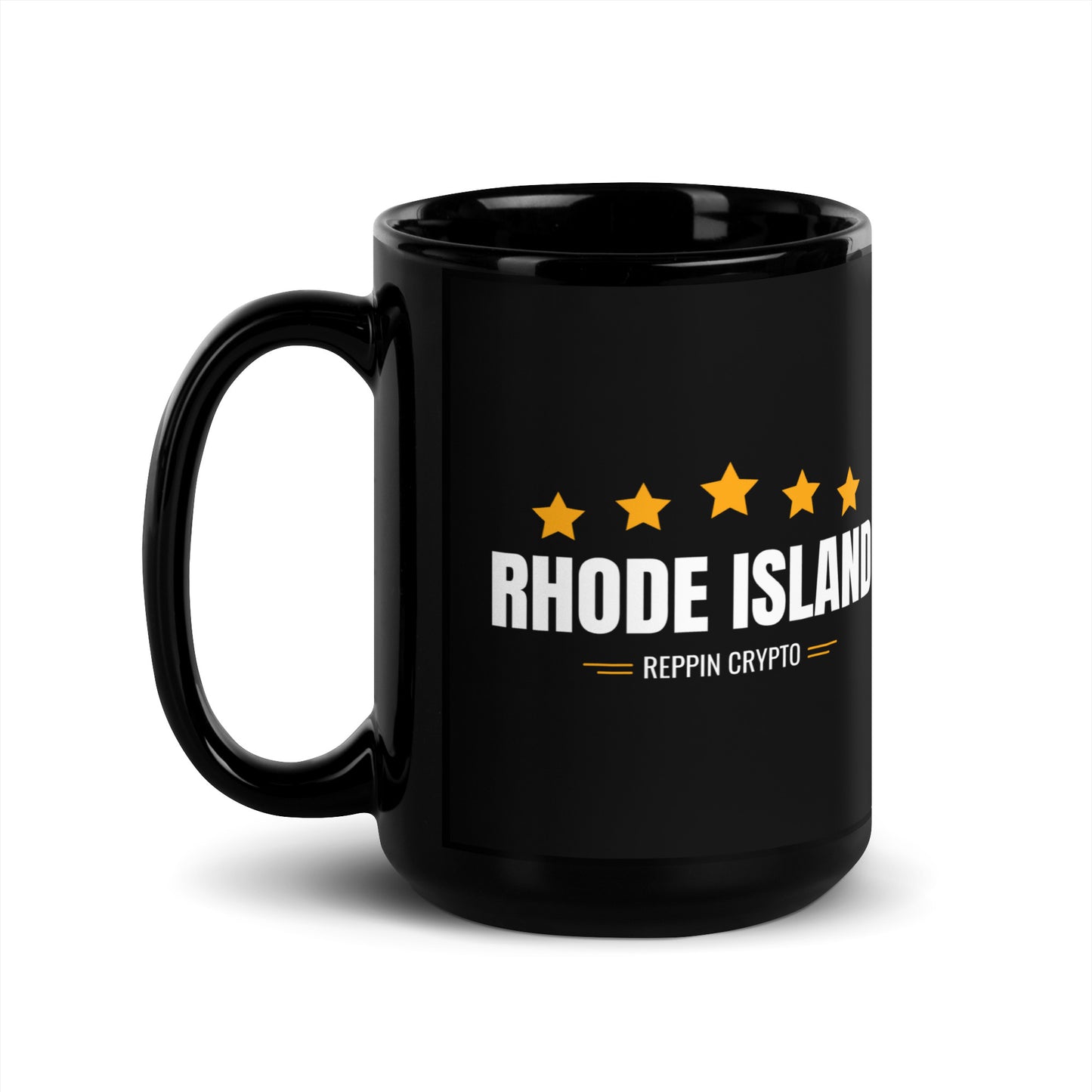 Rhode Island Reppin Crypto Black Glossy Mug