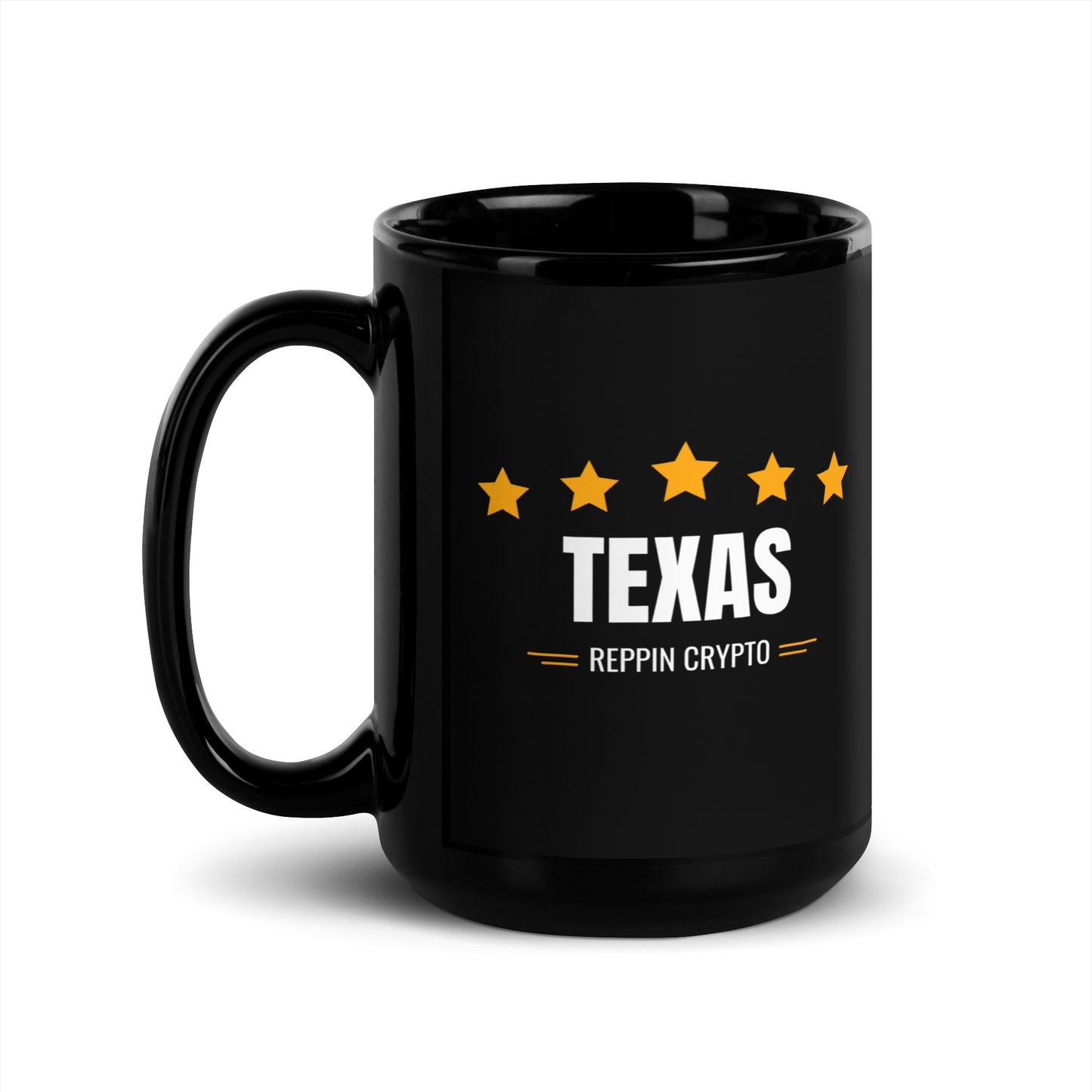 Texas Reppin Crypto Black Glossy Mug
