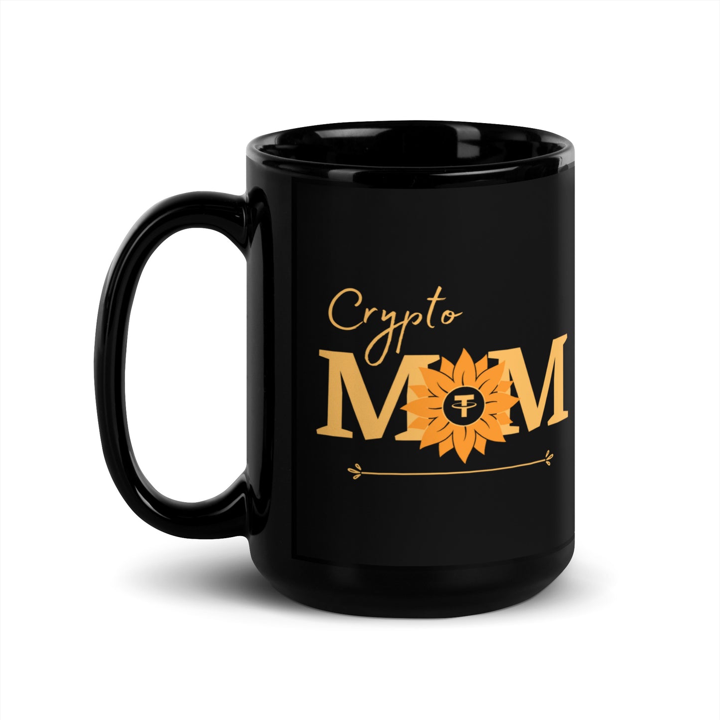 Tether Crypto Mom Black Glossy Mug