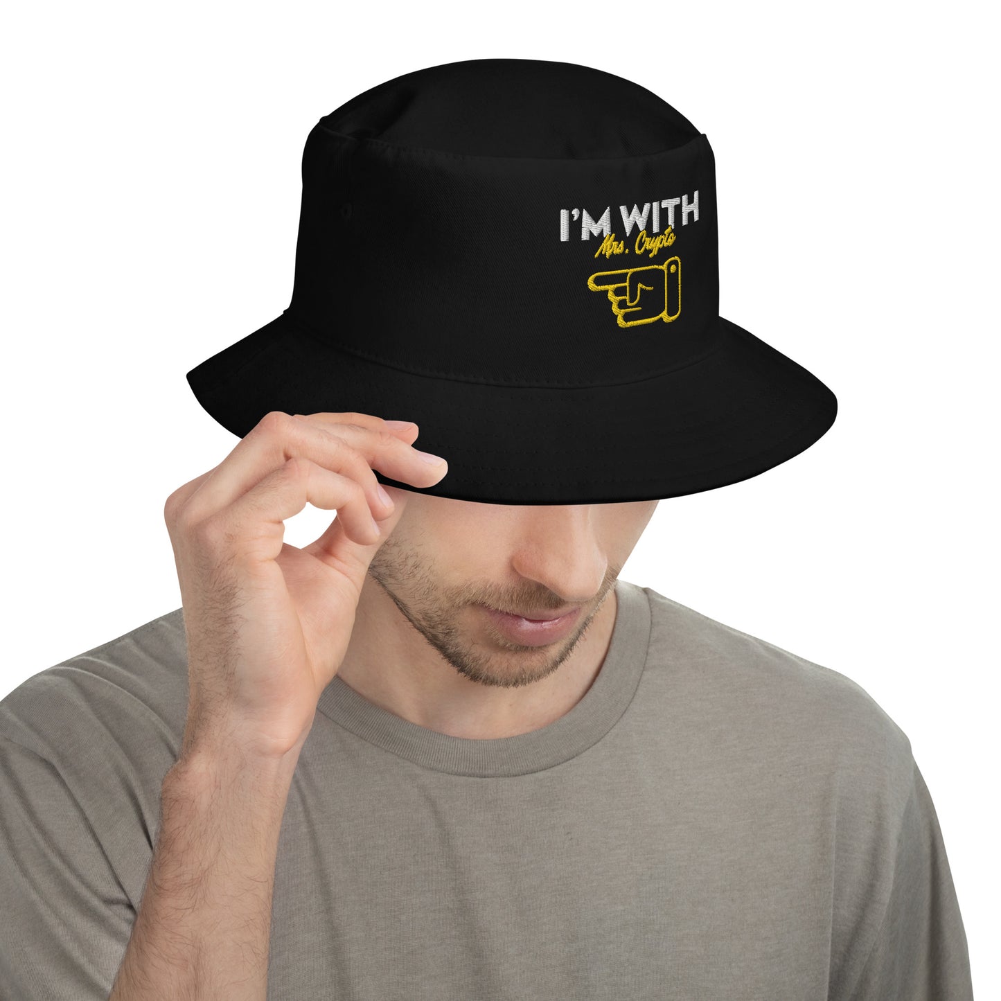 I'm with Mrs. Crypto Embroidered Bucket Hat