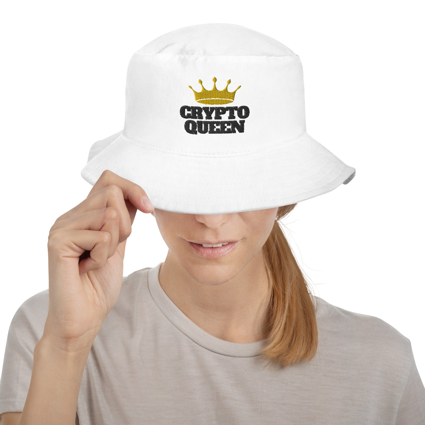 Crypto Queen Embroidered Bucket Hat