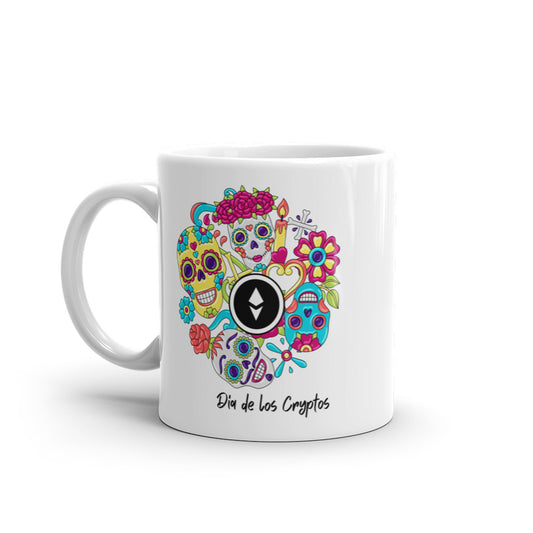 Dia De Los Cryptos (Ethereum) White glossy mug
