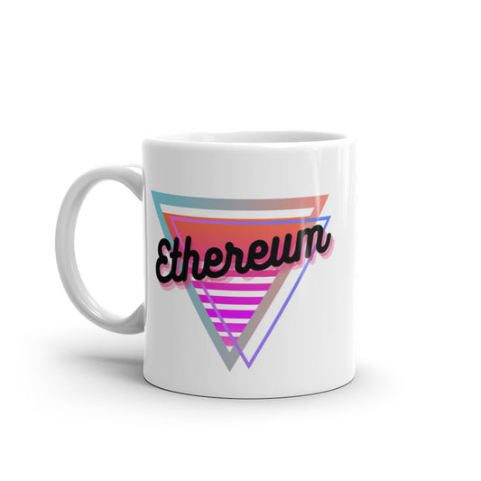 Ethereum Neon Triangle White glossy mug