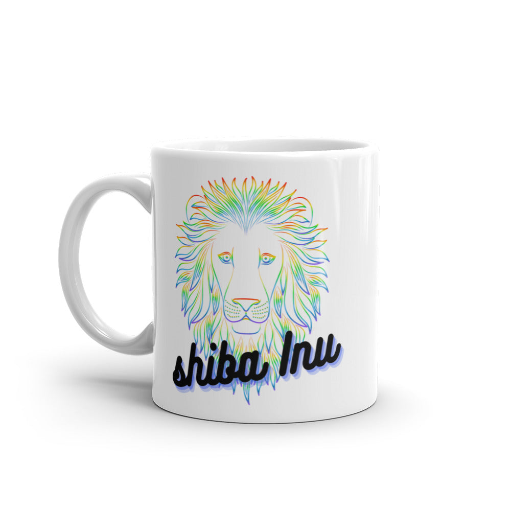 Shiba Inu Neon Lion White glossy mug