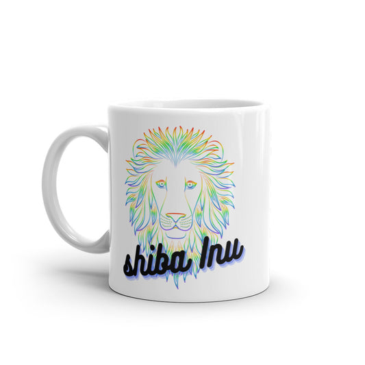 Shiba Inu Neon Lion White glossy mug