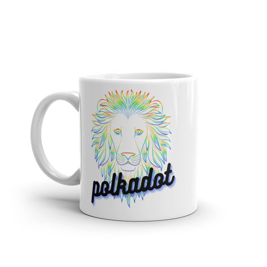Polkadot Neon Lion White glossy mug