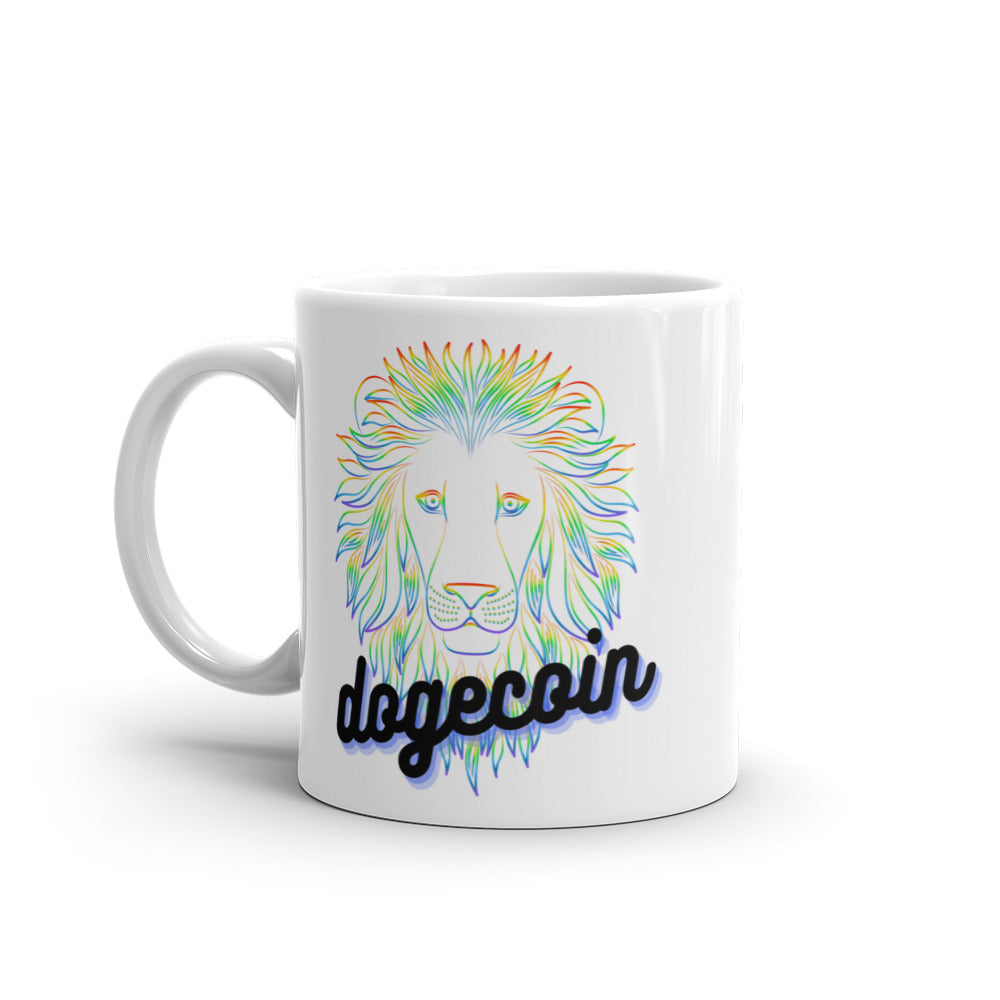 Dogecoin Neon Lion White glossy mug