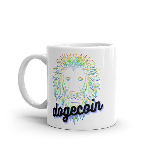 Dogecoin Neon Lion White glossy mug