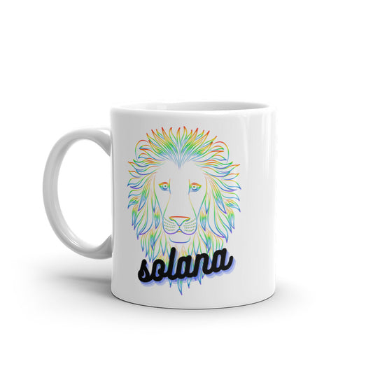 Solana Neon Lion White glossy mug