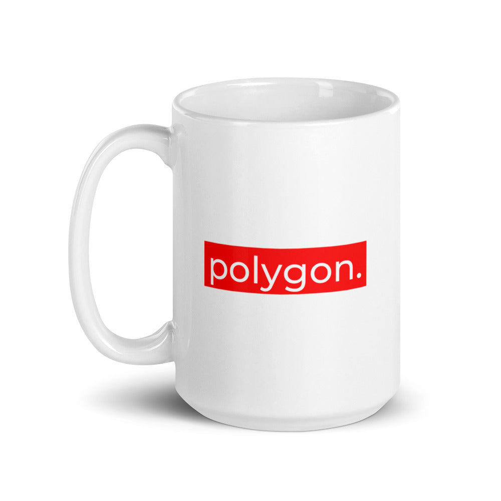 Polygon Red Stripe White glossy mug