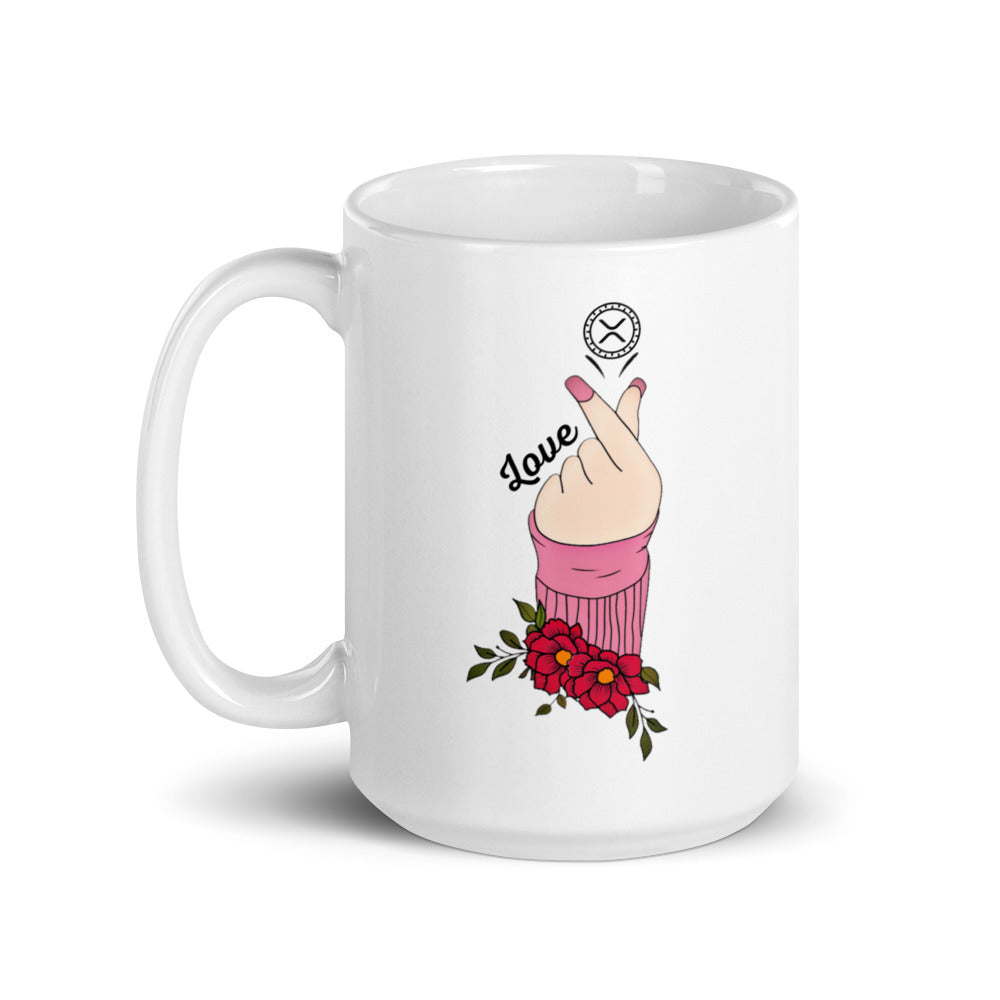 XRP Finger Heart White glossy mug