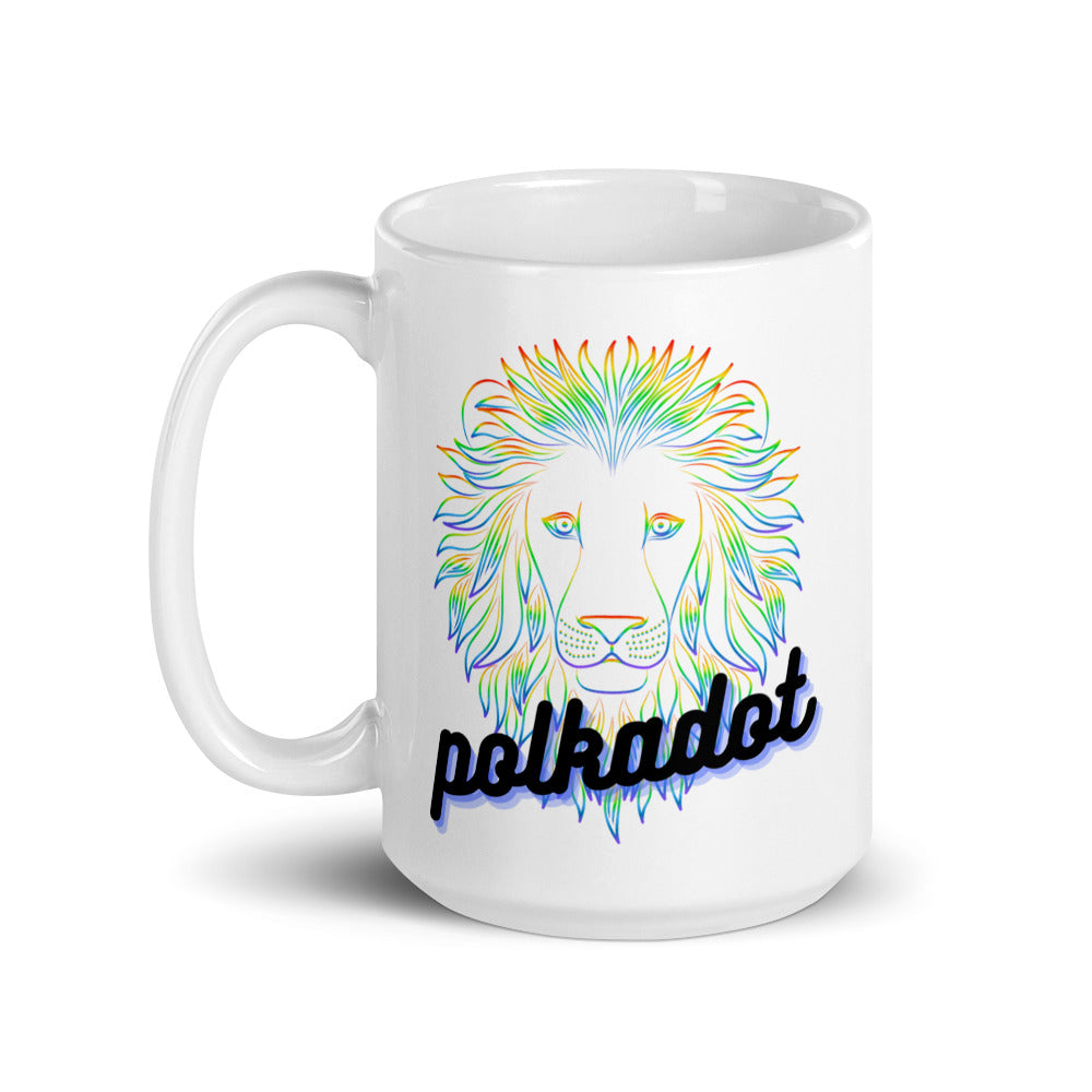 Polkadot Neon Lion White glossy mug