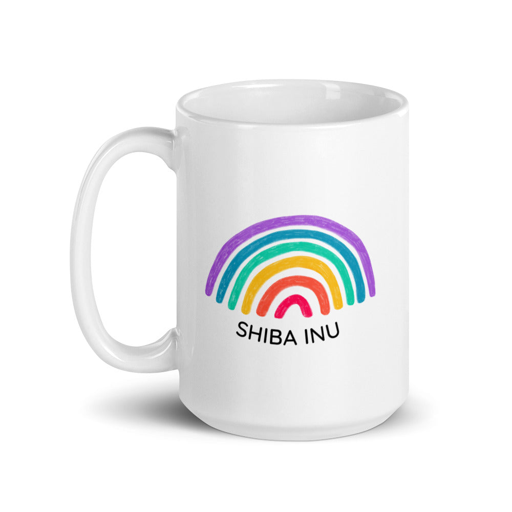Shiba Inu Rainbow White glossy mug